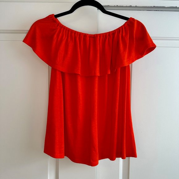 Red Off Shoulder Ruffle Blouse XL - Picture 3 of 9